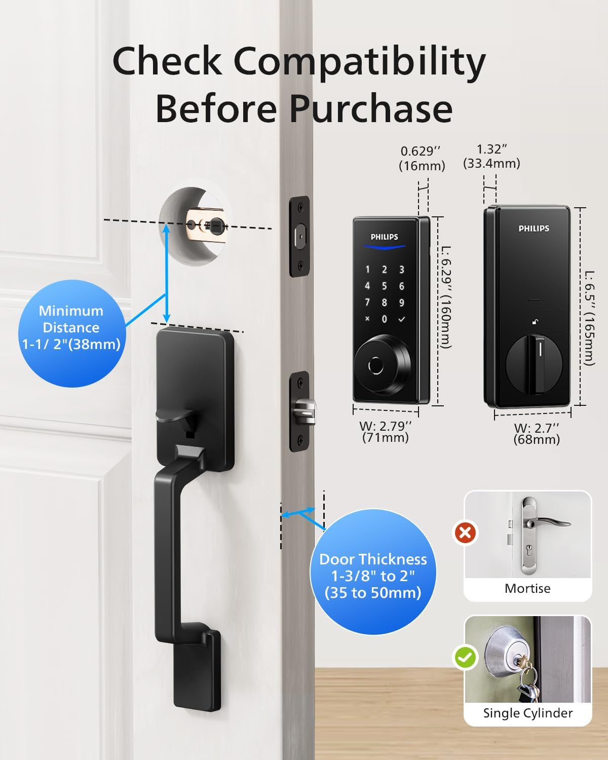 Smart Wi-Fi Deadbolt Lock with Keypad & Handle - Keyless Entry, App Control, Fingerprint Access, Auto Locking