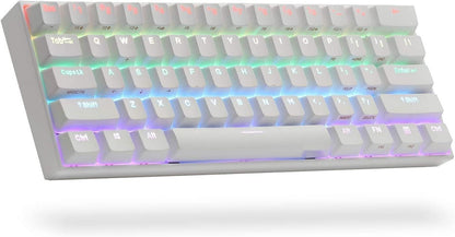 60% Wired/Wireless Mechanical Keyboard with Kailh Box White Switches and White Case - Fully Programmable Keys - True RGB Backlighting - Tap Arrow Keys - Double Shot PBT Keycaps - NKRO - 1900mAh Battery