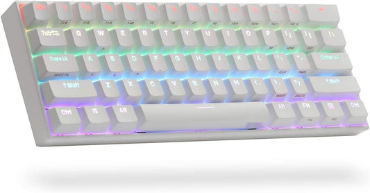 60% Wired/Wireless Mechanical Keyboard with Kailh Box White Switches and White Case - Fully Programmable Keys - True RGB Backlighting - Tap Arrow Keys - Double Shot PBT Keycaps - NKRO - 1900mAh Battery