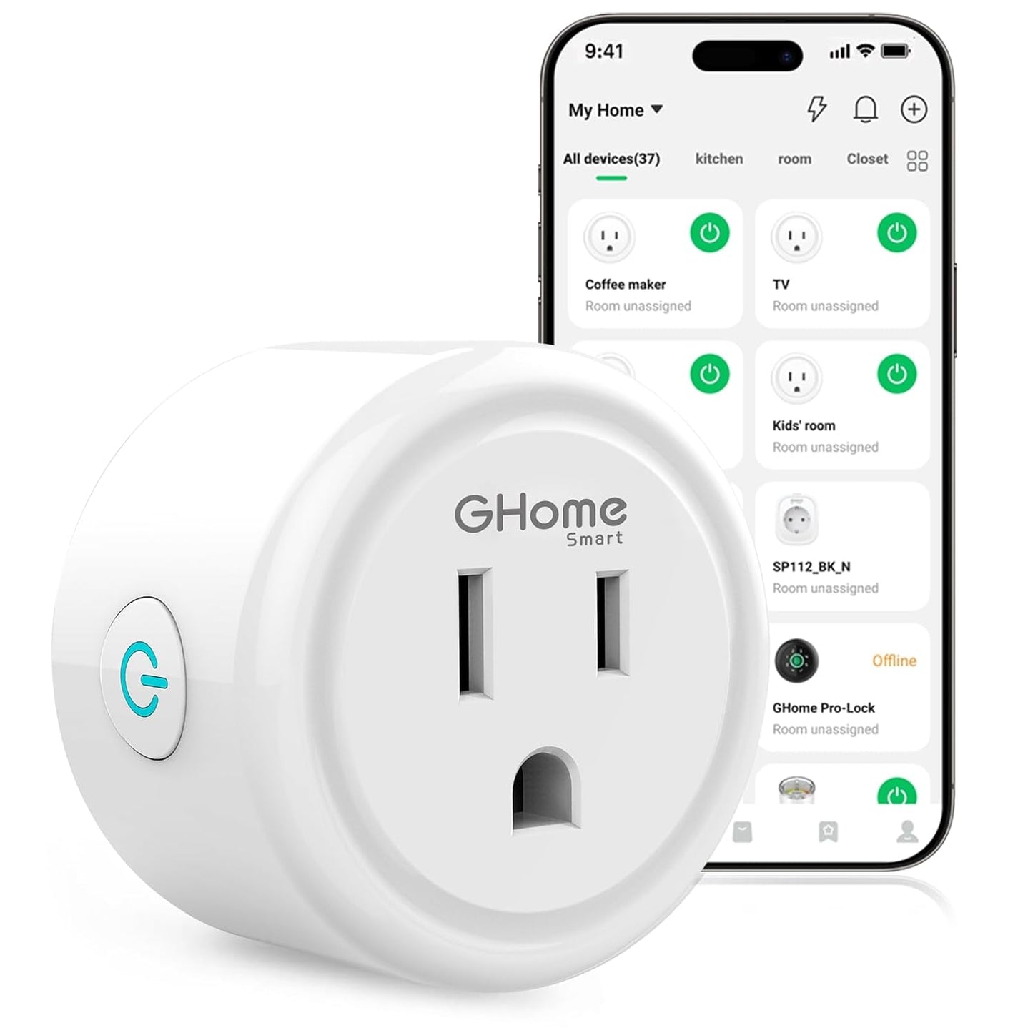 WiFi Smart Plug Compatible with Alexa and Google Home, Remote Control Smart Outlet Timer, 2.4GHz Wi-Fi, No Hub Required, ETL and FCC Certified