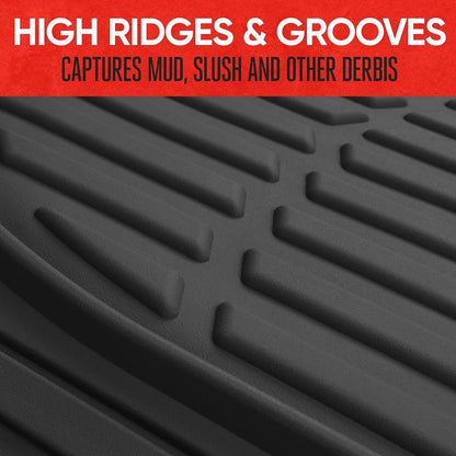 Heavy Duty Black Rubber Floor Mats - MT-923-BK Flextough Contour Liners for Cars, SUVs, Trucks & Vans - All Weather Protection, Universal Fit