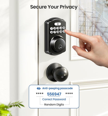 Smart Keyless Entry Door Lock Set - Electronic Backlit Keypad Deadbolt with 2 Knobs, Auto Lock, One-Time Codes & Easy Installation in Matte Black