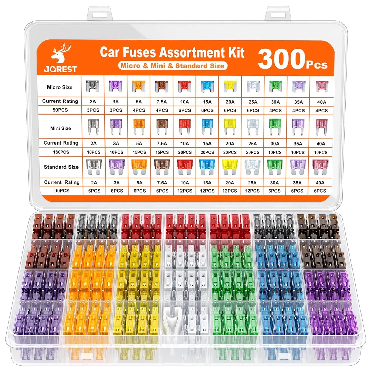 Ultimate 300-Piece Car Fuse Assortment Kit - 160 Mini, 90 Standard, 50 Micro Fuses with Puller – Perfect for RVs, Campers, Boats, and Trucks (2A to 40A)