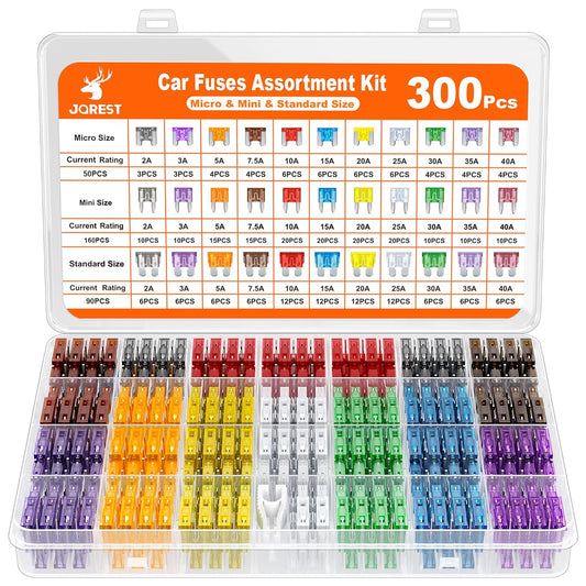 Ultimate 300-Piece Car Fuse Assortment Kit - 160 Mini, 90 Standard, 50 Micro Fuses with Puller – Perfect for RVs, Campers, Boats, and Trucks (2A to 40A)