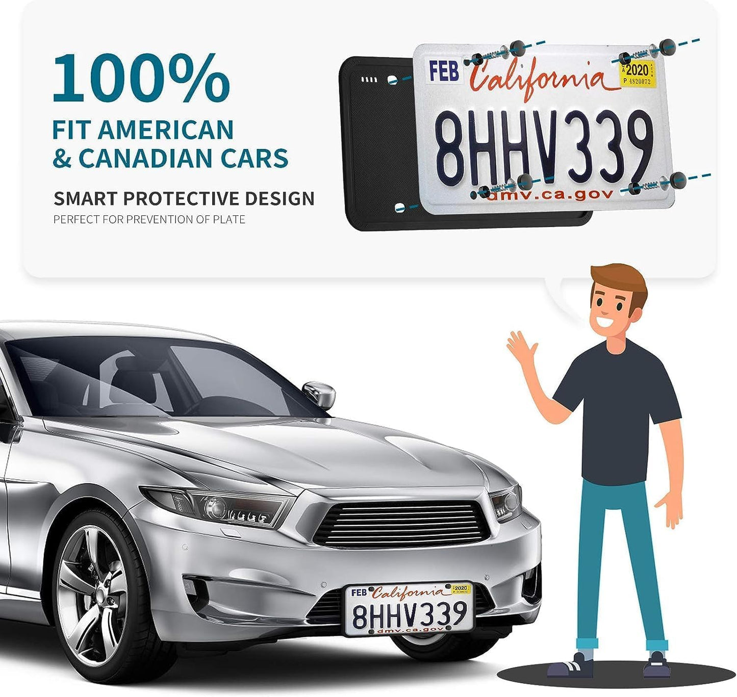 Premium Black Silicone License Plate Frames - 2 Pack, Universal Rust-Proof & Weather-Resistant Car Accessories