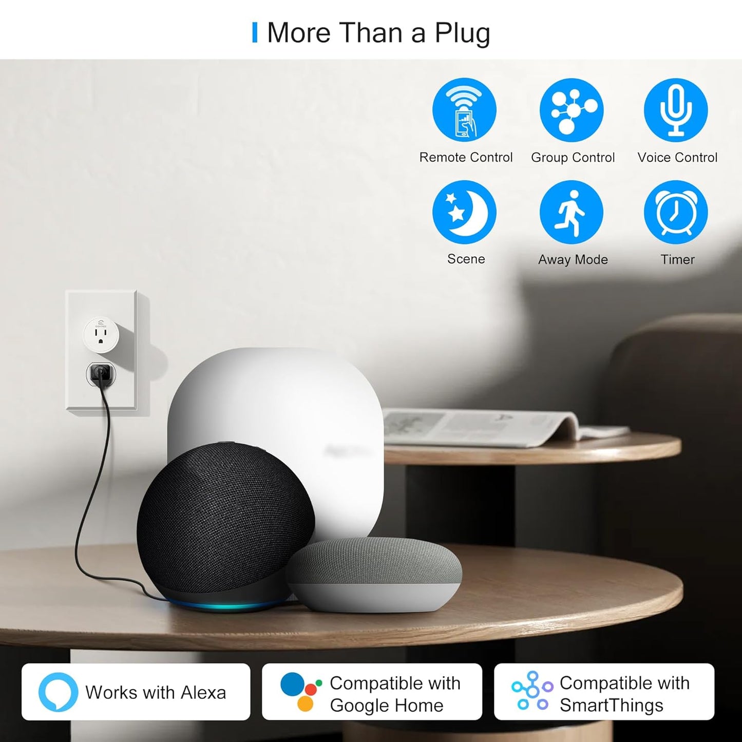 Smart Plug 2025 - 15A Upgrade, Dual Bluetooth & Wi-Fi Connectivity, Voice and Remote Control, Indoor Outlet Timer Compatible with Alexa & Google, 2.4GHz Wi-Fi Only