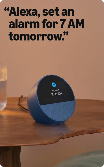 Echo Spot Smart Alarm Clock with Alexa - Ideal for Nightstands, Offices, and Kitchens, Black