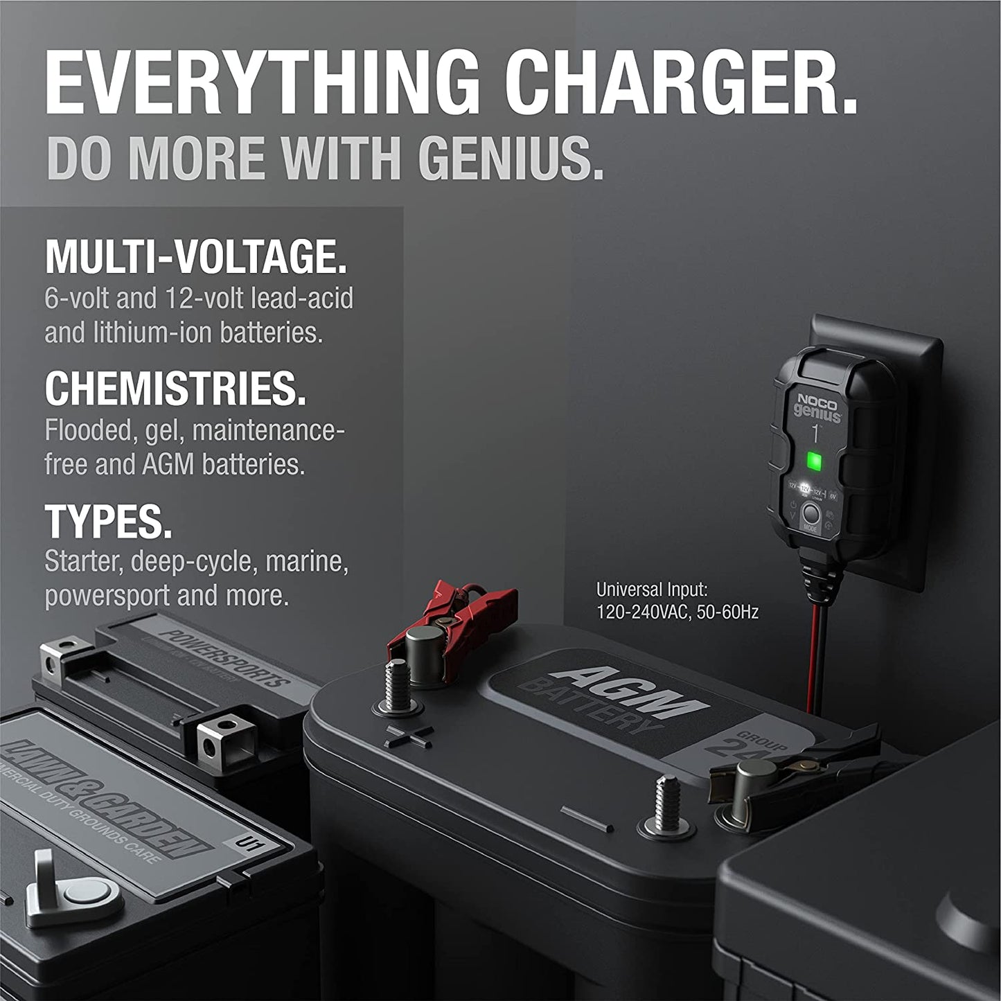 GENIUS1 Smart Battery Charger - 1A 6V/12V Automatic Maintainer & Trickle Charger with Overcharge Protection & Temperature Compensation for Lead-Acid & Lithium Batteries