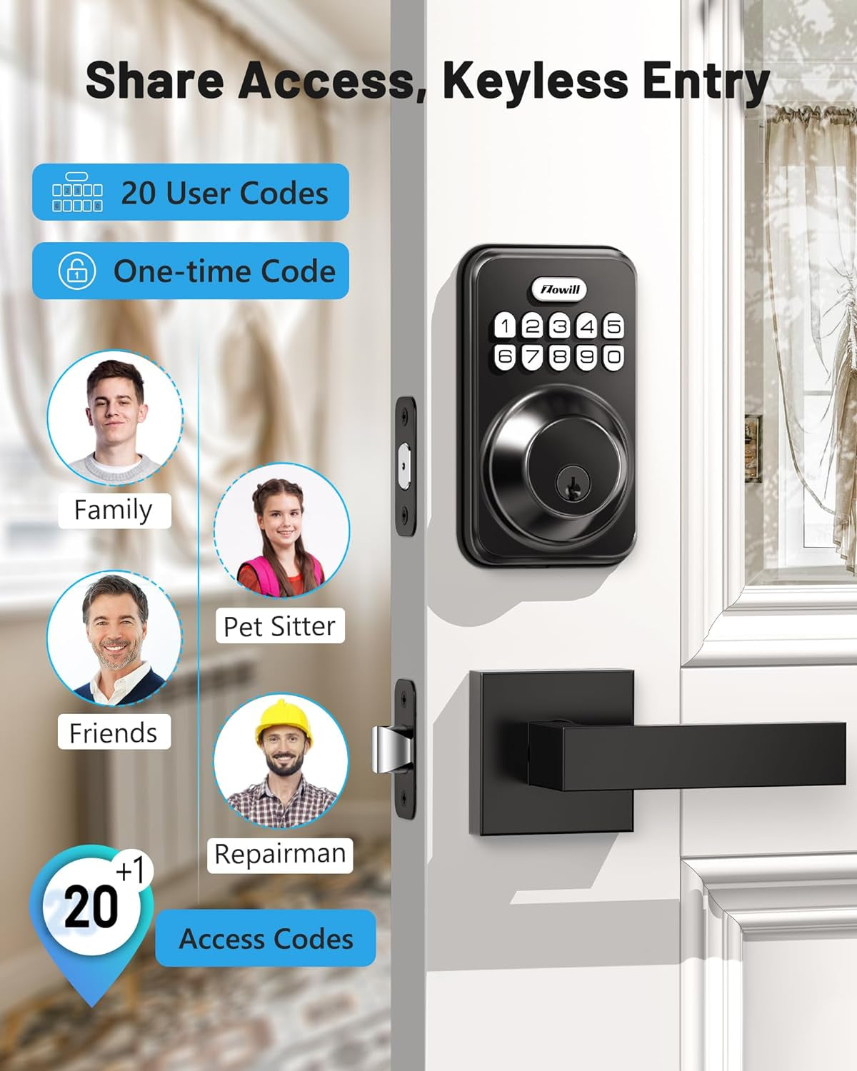 Matte Black Keyless Entry Door Lock Set - Electronic Keypad Deadbolt with Auto-Locking & Anti-Peeping Password, Includes 2 Lever Handles