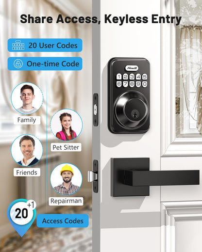 Matte Black Keyless Entry Door Lock Set - Electronic Keypad Deadbolt with Auto-Locking & Anti-Peeping Password, Includes 2 Lever Handles
