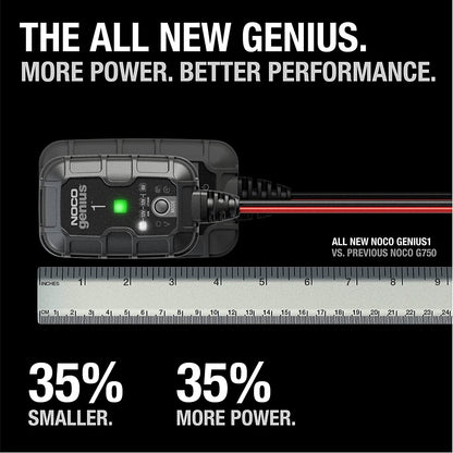 GENIUS1 Smart Battery Charger - 1A 6V/12V Automatic Maintainer & Trickle Charger with Overcharge Protection & Temperature Compensation for Lead-Acid & Lithium Batteries