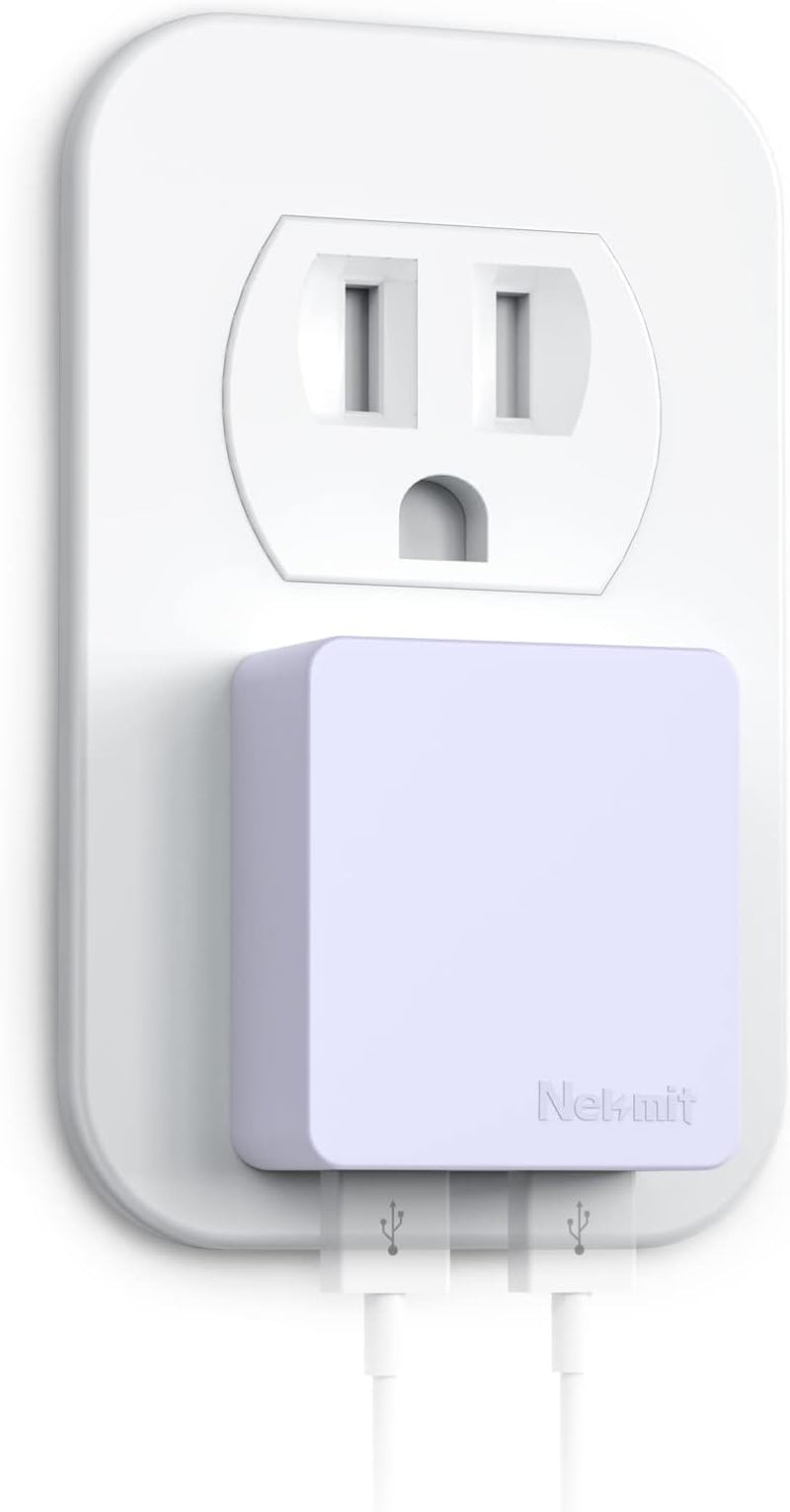 Dual Port Ultra-Slim Flat USB Wall Charger with Smart IC Technology, White