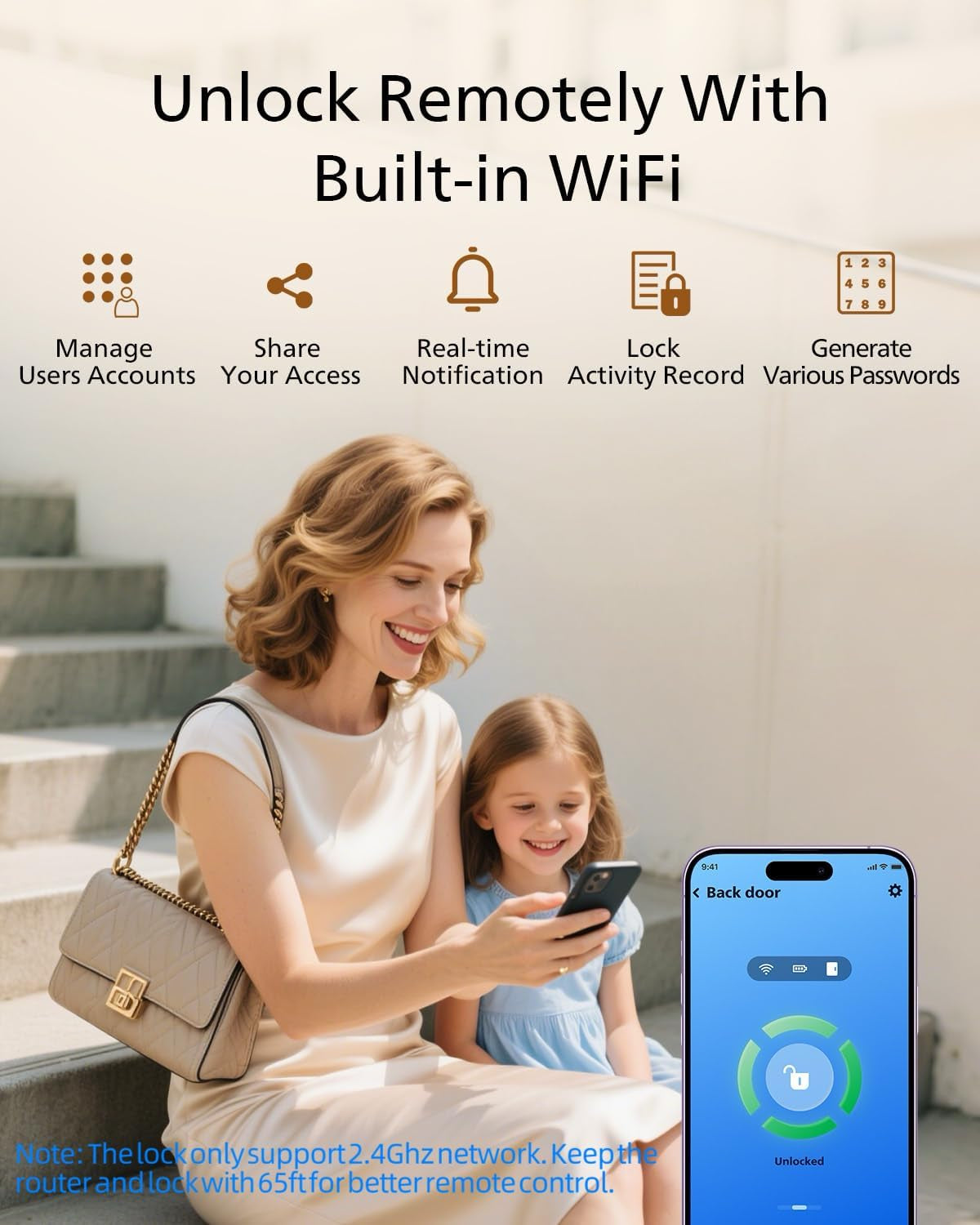 Wi-Fi Enabled Smart Deadbolt Lock with Keyless Entry, Compatible with Alexa and Google Assistant, Remote Access, Built-In Wi-Fi, App Control, Fingerprint and Passcode Unlock, Auto Lock Feature